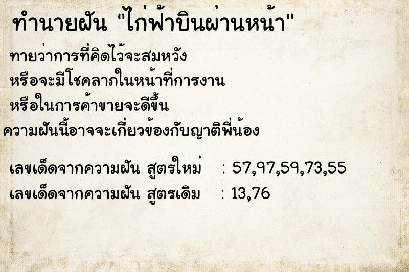 ทำนายฝัน ไก่ฟ้าบินผ่านหน้า ทำนายฝัน ไก่ฟ้าบินผ่านหน้า