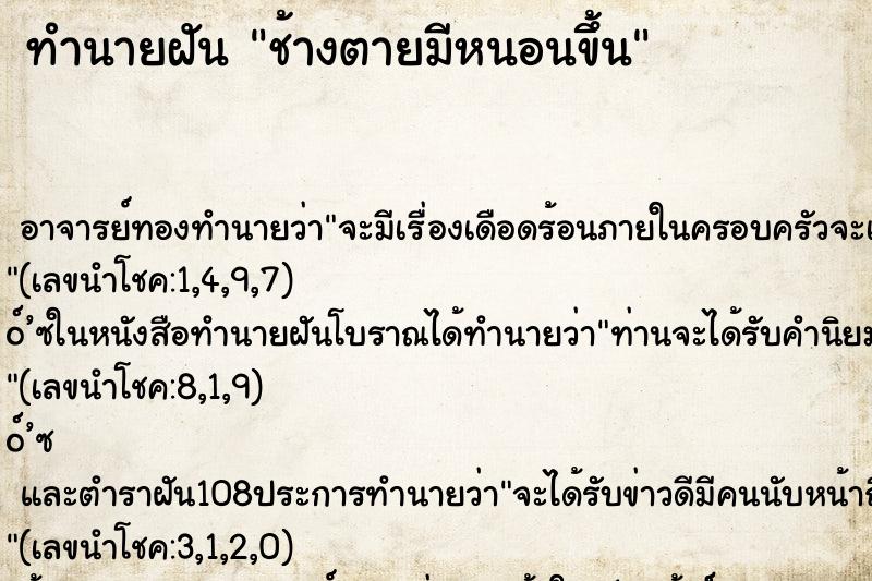 ทำนายฝัน ช้างตายมีหนอนขึ้น ตำราโบราณ แม่นที่สุดในโลก