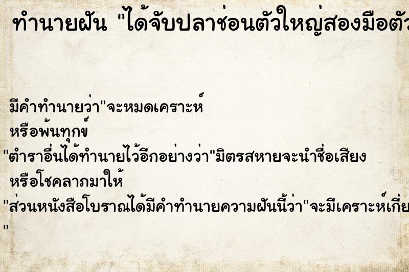 ทำนายฝัน ได้จับปลาช่อนตัวใหญ่สองมือตัวหนึ่ง ตำราโบราณ แม่นที่สุดในโลก