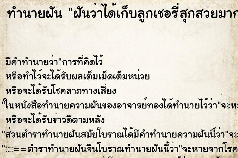 ทำนายฝัน ฝันว่าได้เก็บลูกเชอรี่สุกสวยมาก ทำนายฝัน ฝันว่าได้เก็บลูกเชอรี่สุกสวยมาก