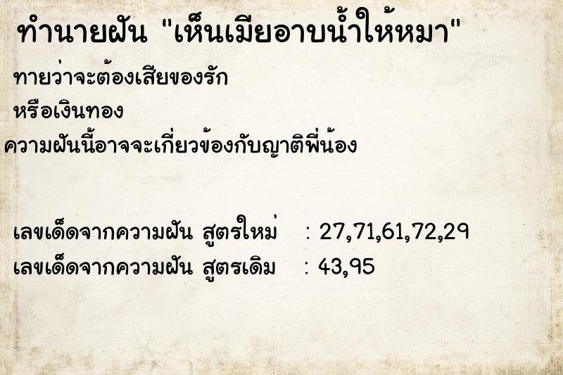 ทำนายฝันเห็นเมียอาบน้ำให้หมา ทำนายฝันทำนายฝันเห็นเมียอาบน้ำให้หมา