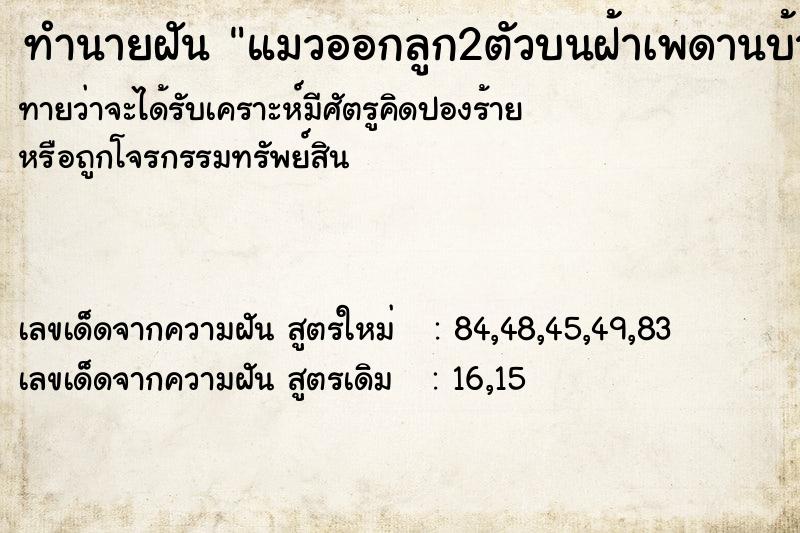 ทำนายฝันทำนายฝันแมวออกลูก2ตัวบนฝ้าเพดานบ้าน