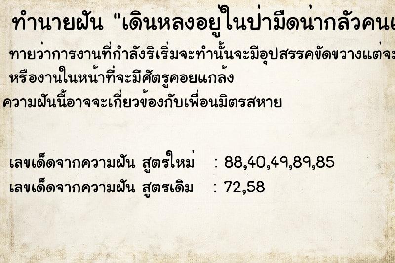 ทำนายฝัน เดินหลงอยู่ในป่ามืดน่ากลัวคนเดียว ทำนายฝัน เดินหลงอยู่ในป่ามืดน่ากลัวคนเดียว