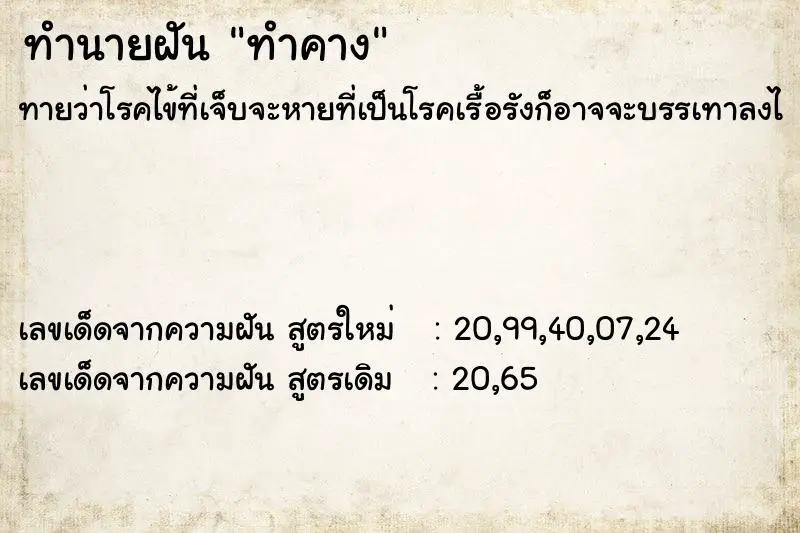 ทำนายฝัน ทำคาง ทำนายฝัน ทำคาง