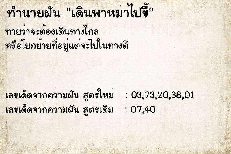 ทำนายฝันเดินพาหมาไปขี้ ทำนายฝันทำนายฝันเดินพาหมาไปขี้
