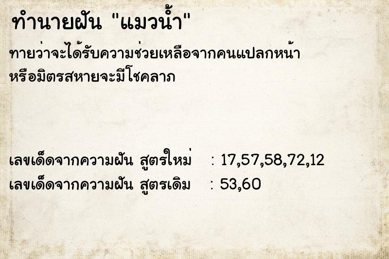 ทำนายฝันแมวนํ้า ทำนายฝันทำนายฝันแมวนํ้า