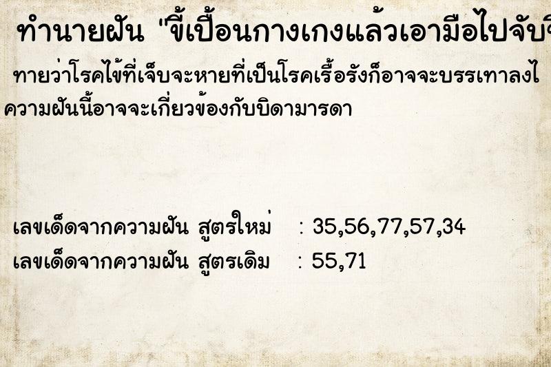 ทำนายฝันทำนายฝันขี้เปื้อนกางเกงแล้วเอามือไปจับขี้เลอะเต็มมือ