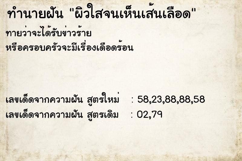 ทำนายฝันผิวใสจนเห็นเส้นเลือด ทำนายฝันทำนายฝันผิวใสจนเห็นเส้นเลือด