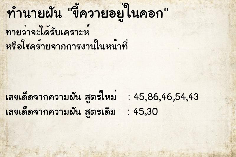 ทำนายฝันขี้ควายอยู่ในคอก ทำนายฝันทำนายฝันขี้ควายอยู่ในคอก