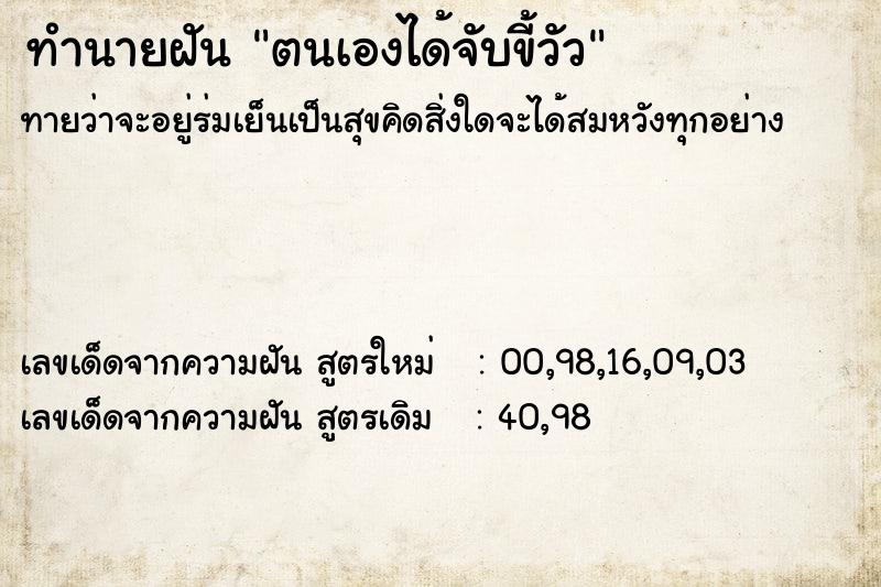 ทำนายฝันตนเองได้จับขี้วัว ทำนายฝันทำนายฝันตนเองได้จับขี้วัว