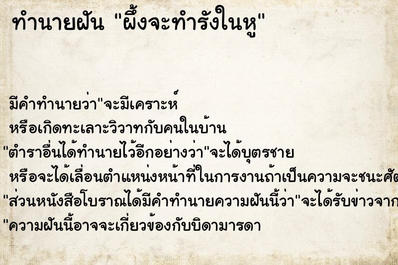 ทำนายฝัน ผึ้งจะทำรังในหู