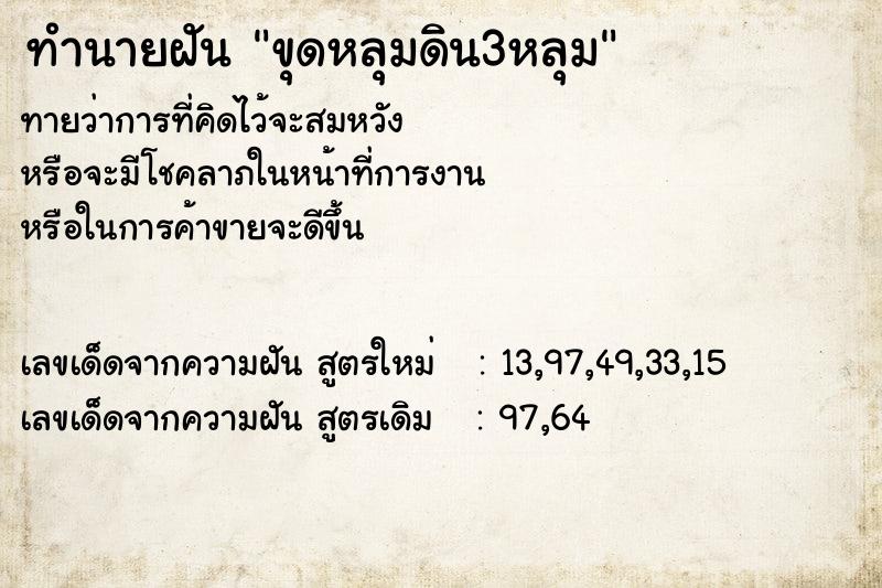 ทำนายฝันขุดหลุมดิน3หลุม ทำนายฝันทำนายฝันขุดหลุมดิน3หลุม