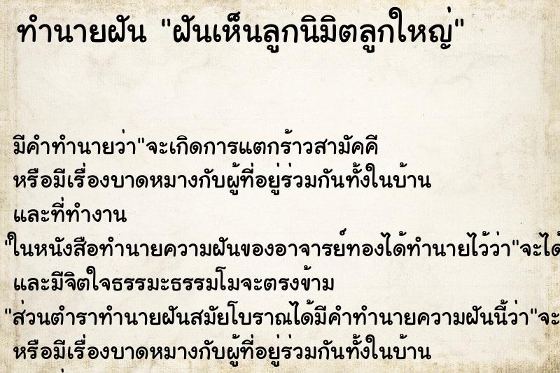 ทำนายฝัน ฝันเห็นลูกนิมิตลูกใหญ่ ทำนายฝัน ฝันเห็นลูกนิมิตลูกใหญ่