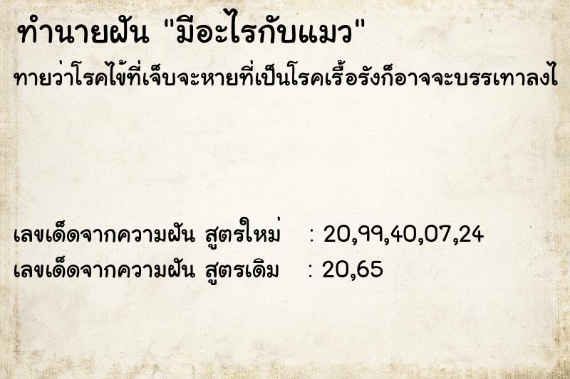 ทำนายฝัน มีอะไรกับแมว ทำนายฝัน มีอะไรกับแมว