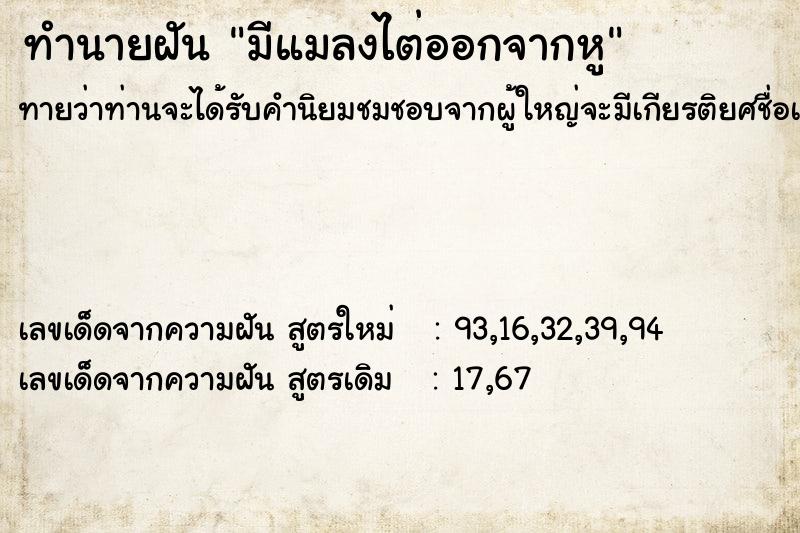 ทำนายฝัน มีแมลงไต่ออกจากหู ทำนายฝัน มีแมลงไต่ออกจากหู