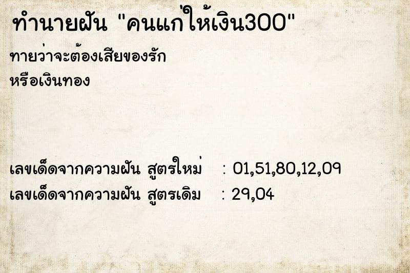 ทำนายฝันคนแก่ให้เงิน300 ทำนายฝันทำนายฝันคนแก่ให้เงิน300