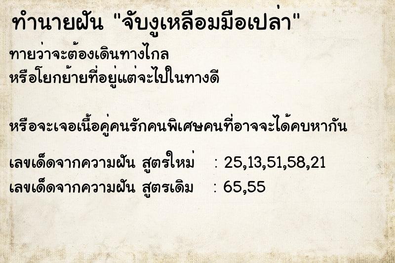 ทำนายฝันทำนายฝันจับงูเหลือมมือเปล่า