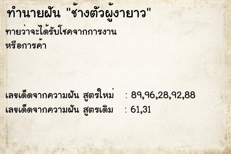 ทำนายฝัน ช้างตัวผู้งายาว ทำนายฝัน ช้างตัวผู้งายาว
