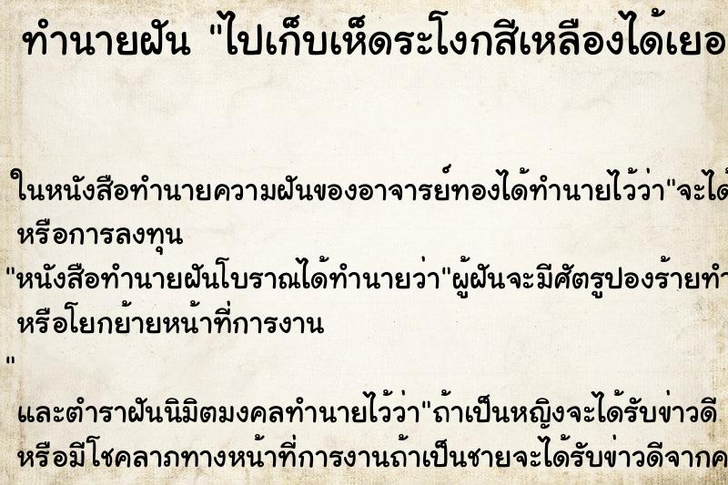 ทำนายฝัน ไปเก็บเห็ดระโงกสีเหลืองได้เยอะมาก ทำนายฝัน ไปเก็บเห็ดระโงกสีเหลืองได้เยอะมาก