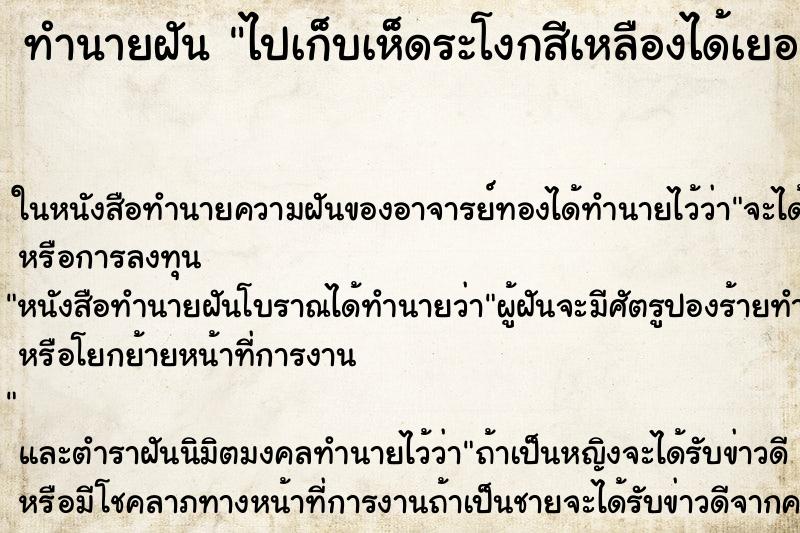 ทำนายฝัน ไปเก็บเห็ดระโงกสีเหลืองได้เยอะมาก ตำราโบราณ แม่นที่สุดในโลก