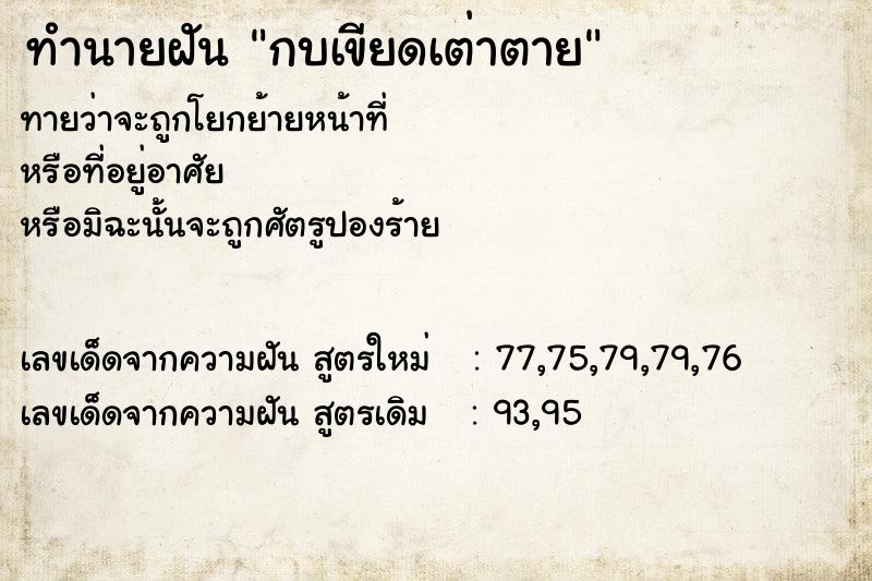 ทำนายฝัน กบเขียดเต่าตาย ทำนายฝัน กบเขียดเต่าตาย