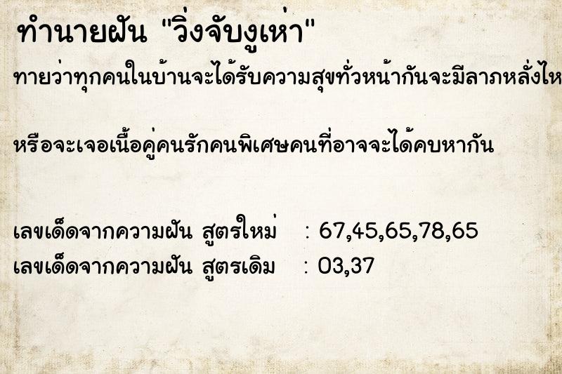 ทำนายฝันวิ่งจับงูเห่า ทำนายฝันทำนายฝันวิ่งจับงูเห่า
