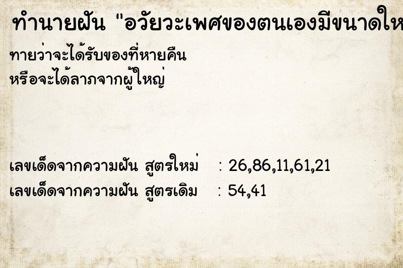ทำนายฝันอวัยวะเพศของตนเองมีขนาดใหญ่ ทำนายฝันทำนายฝันอวัยวะเพศของตนเองมีขนาดใหญ่