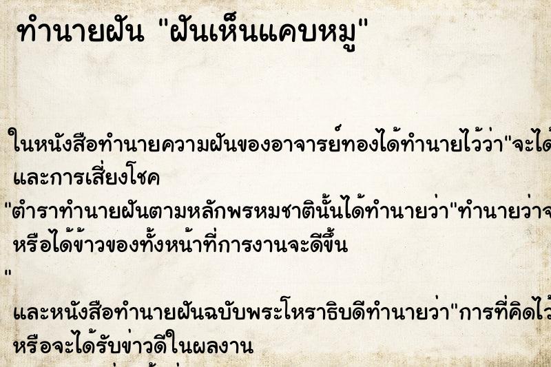 ทำนายฝันทำนายฝันฝันเห็นแคบหมู