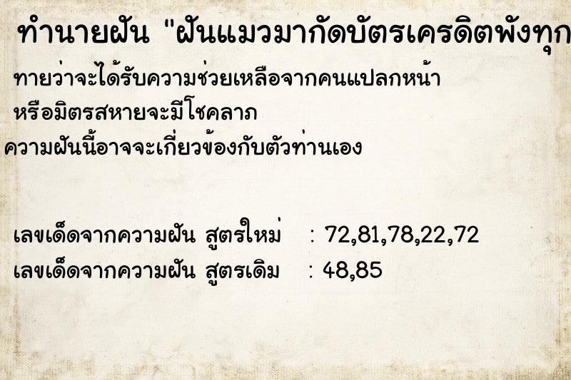 ทำนายฝันฝันแมวมากัดบัตรเครดิตพังทุกบัต ทำนายฝันทำนายฝันฝันแมวมากัดบัตรเครดิตพังทุกบัต