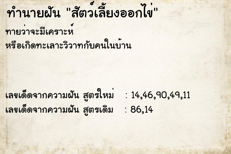ทำนายฝันทำนายฝันสัตว์เลี้ยงออกไข่