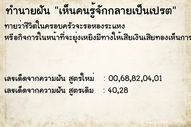 ทำนายฝัน เห็นคนรู้จักกลายเป็นเปรต ทำนายฝัน เห็นคนรู้จักกลายเป็นเปรต