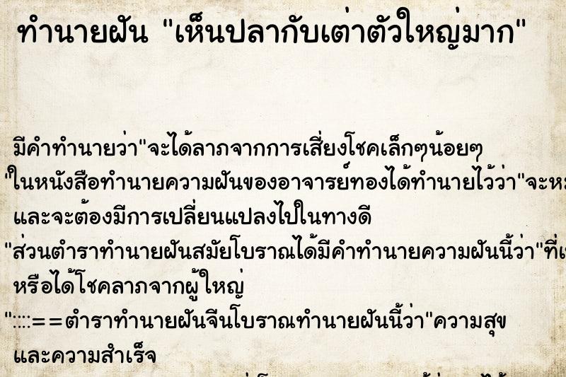 ทำนายฝัน เห็นปลากับเต่าตัวใหญ่มาก ทำนายฝัน เห็นปลากับเต่าตัวใหญ่มาก