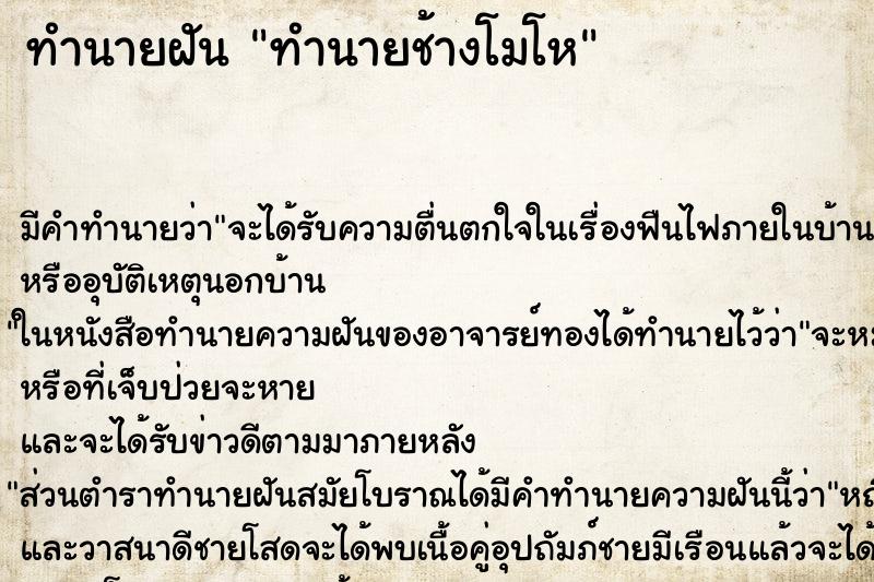 ทำนายฝัน ทำนายช้างโมโห ทำนายฝัน ทำนายช้างโมโห
