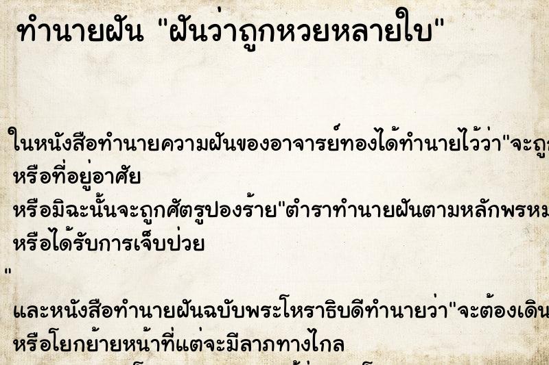 ทำนายฝันฝันว่าถูกหวยหลายใบ ทำนายฝันทำนายฝันฝันว่าถูกหวยหลายใบ
