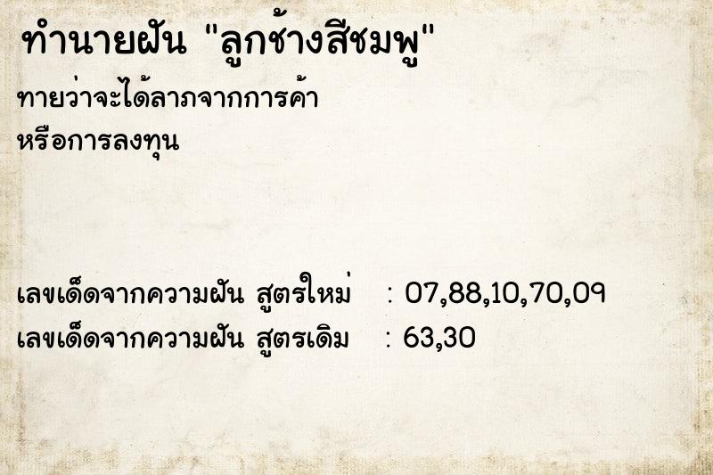 ทำนายฝันทำนายฝันลูกช้างสีชมพู