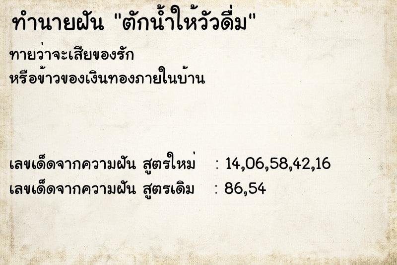 ทำนายฝันตักน้ำให้วัวดื่ม ทำนายฝันทำนายฝันตักน้ำให้วัวดื่ม