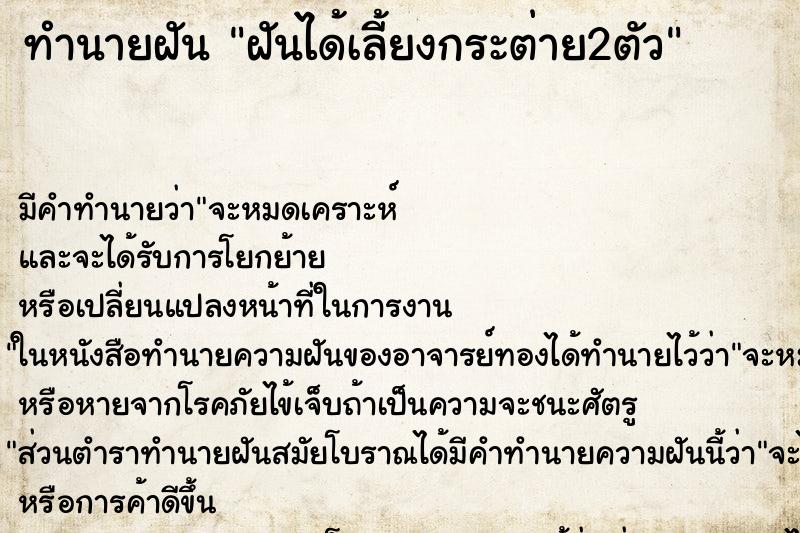 ทำนายฝันทำนายฝันฝันได้เลี้ยงกระต่าย2ตัว