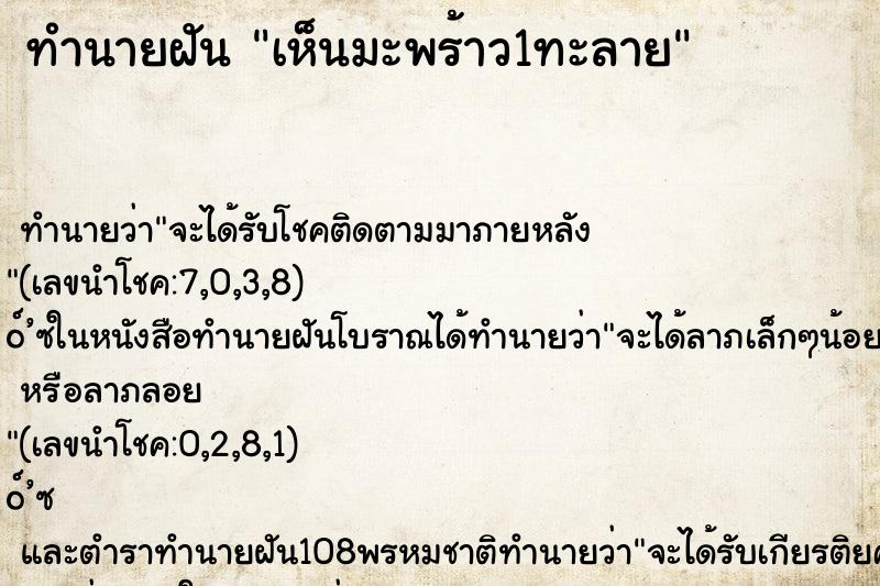 ทำนายฝันทำนายฝันเห็นมะพร้าว1ทะลาย