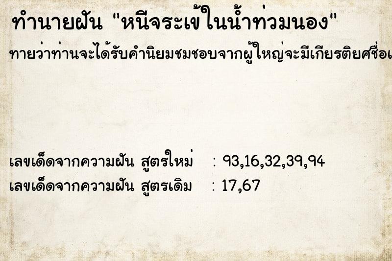 ทำนายฝันหนีจระเข้ในน้ำท่วมนอง ทำนายฝันทำนายฝันหนีจระเข้ในน้ำท่วมนอง