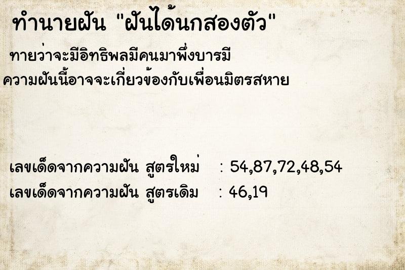 ทำนายฝันฝันได้นกสองตัว ทำนายฝันทำนายฝันฝันได้นกสองตัว