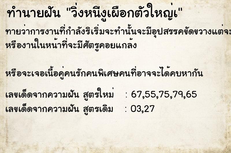 ทำนายฝันวิ่งหนีงูเผือกตัวใหญ่à ทำนายฝันทำนายฝันวิ่งหนีงูเผือกตัวใหญ่à