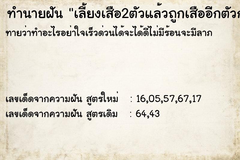 ทำนายฝันเลี้ยงเสือ2ตัวแล้วถูกเสืออีกตัวกัด ทำนายฝันทำนายฝันเลี้ยงเสือ2ตัวแล้วถูกเสืออีกตัวกัด