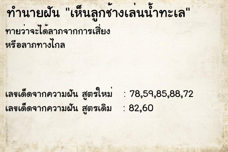 ทำนายฝันทำนายฝันเห็นลูกช้างเล่นน้ำทะเล
