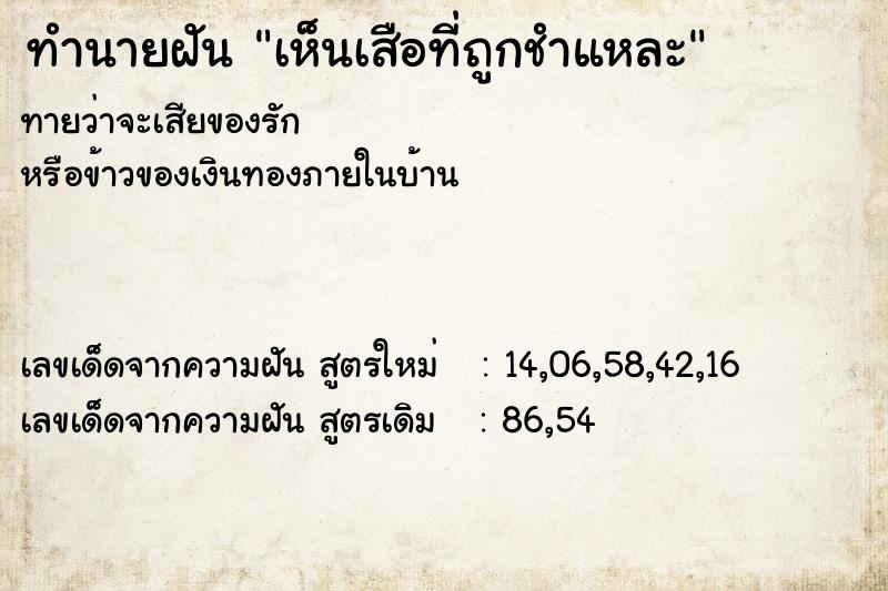 ทำนายฝัน เห็นเสือที่ถูกชำแหละ ทำนายฝัน เห็นเสือที่ถูกชำแหละ