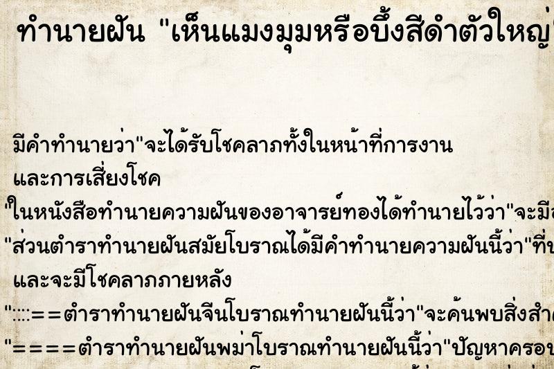 ทำนายฝัน เห็นแมงมุมหรือบึ้งสีดำตัวใหญ่ ตำราโบราณ แม่นที่สุดในโลก