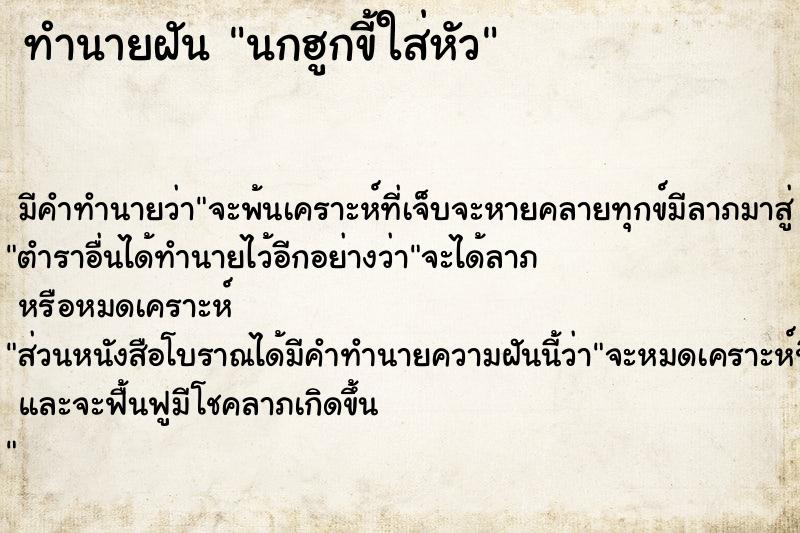 ทำนายฝันนกฮูกขี้ใส่หัว ทำนายฝันทำนายฝันนกฮูกขี้ใส่หัว