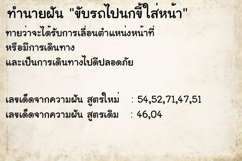 ทำนายฝันทำนายฝันขับรถไปนกขี้ใส่หน้า