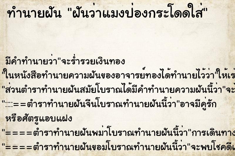 ทำนายฝัน ฝันว่าแมงป่องกระโดดใส่ ทำนายฝัน ฝันว่าแมงป่องกระโดดใส่