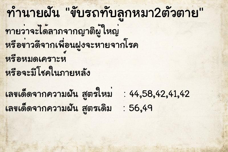 ทำนายฝัน ขับรถทับลูกหมา2ตัวตาย