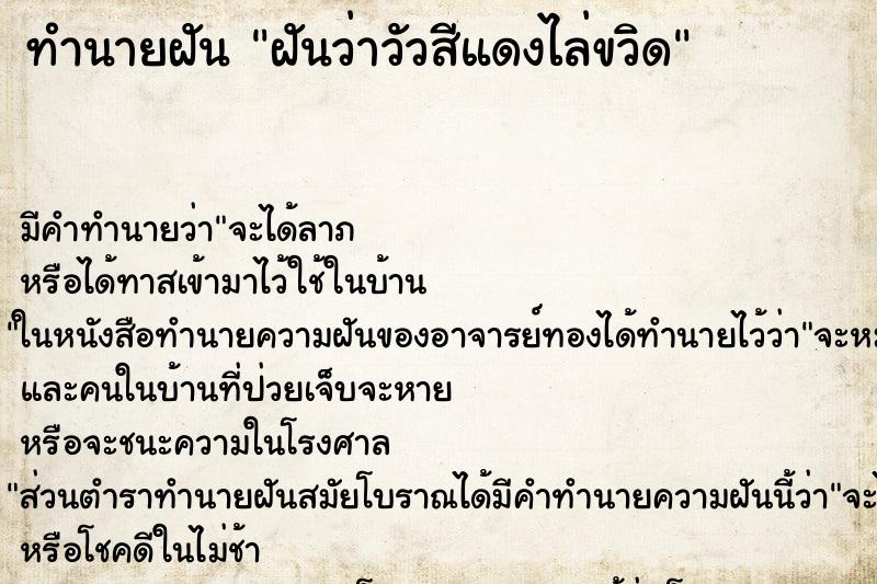 ทำนายฝัน ฝันว่าวัวสีแดงไล่ขวิด ทำนายฝัน ฝันว่าวัวสีแดงไล่ขวิด